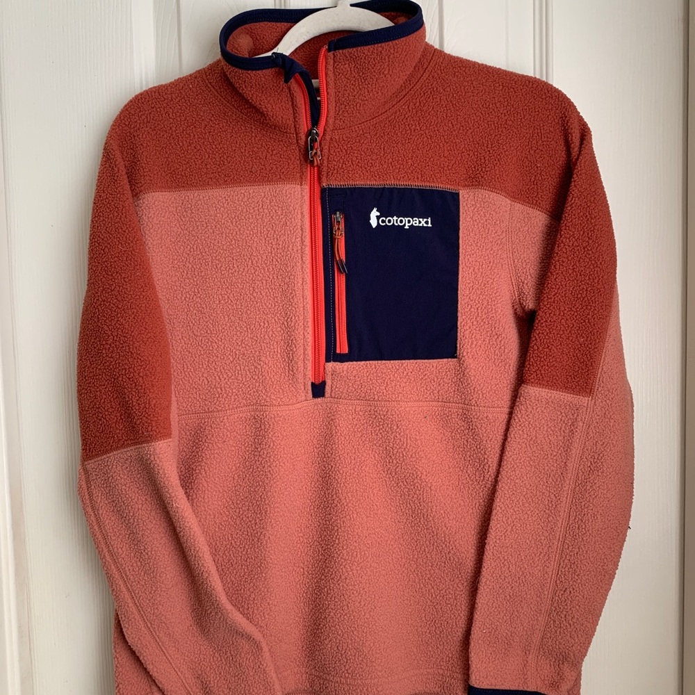 cotopaxi Coral Pink Two-Tone Half-Zip Fleece with Navy Chest Pocket